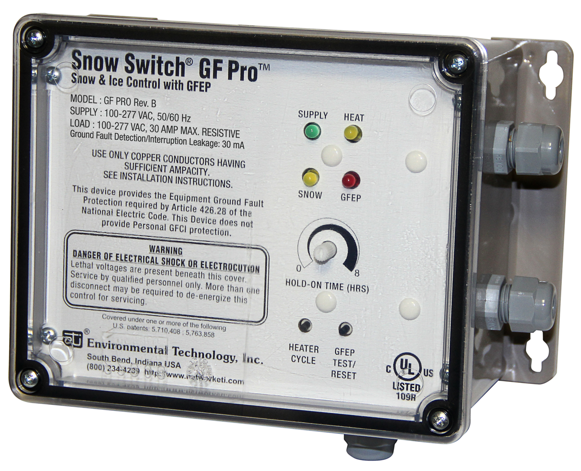 The Snow Switch® Model GF Pro uses separate snow and ice sensors to regulate roof heater systems.
